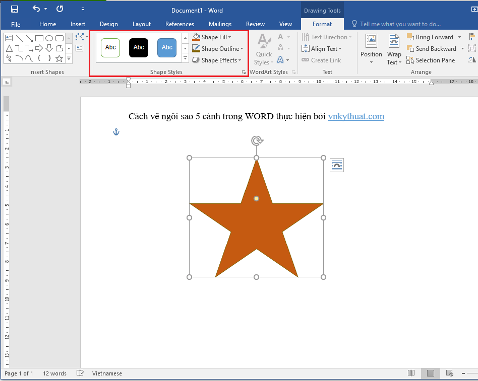 Cách vẽ ngôi sao 5 cánh trong WORD - Vnkythuat.com